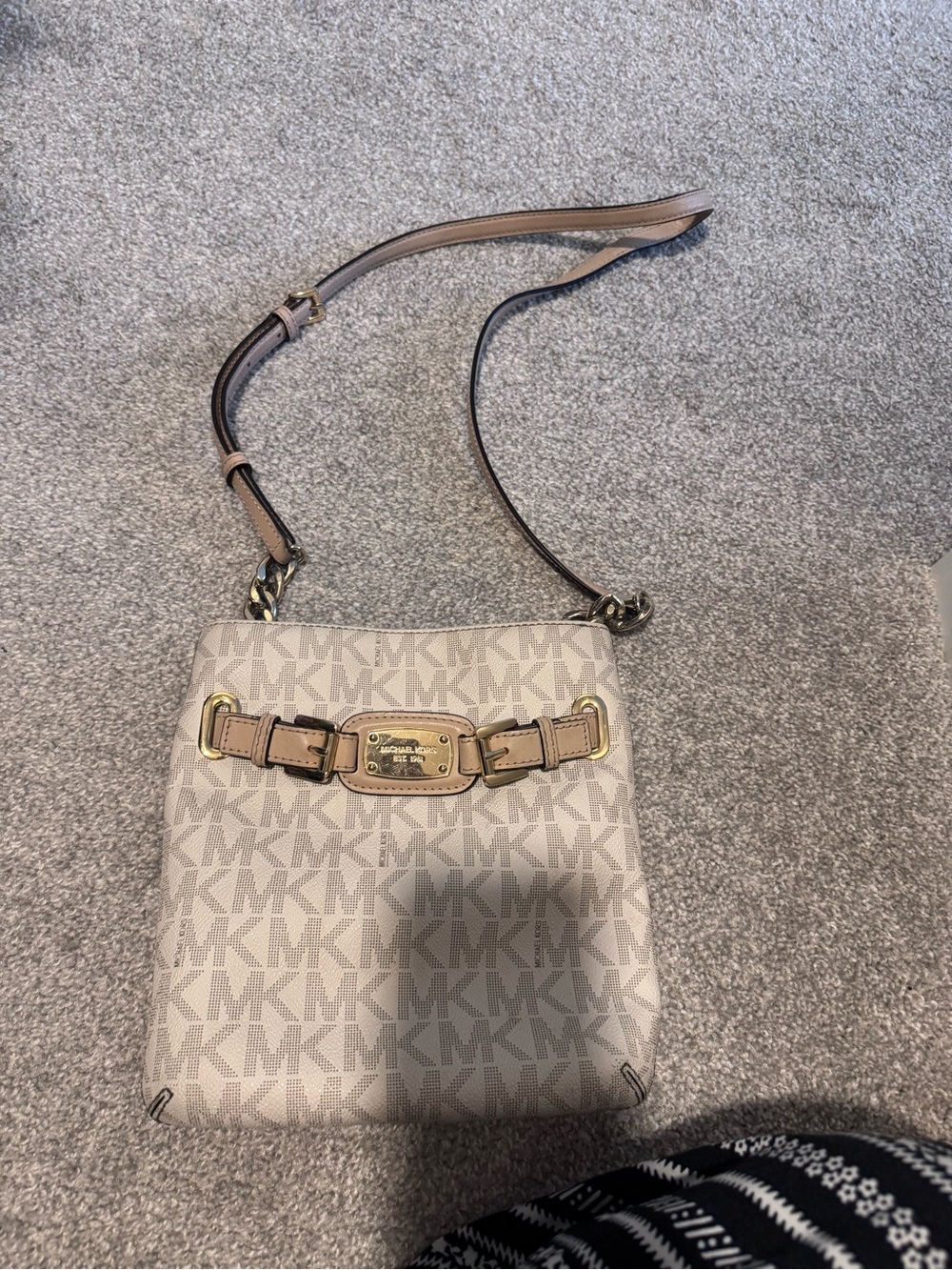 Michael Kors Beige MK Signature Crossbody with Gold Plate